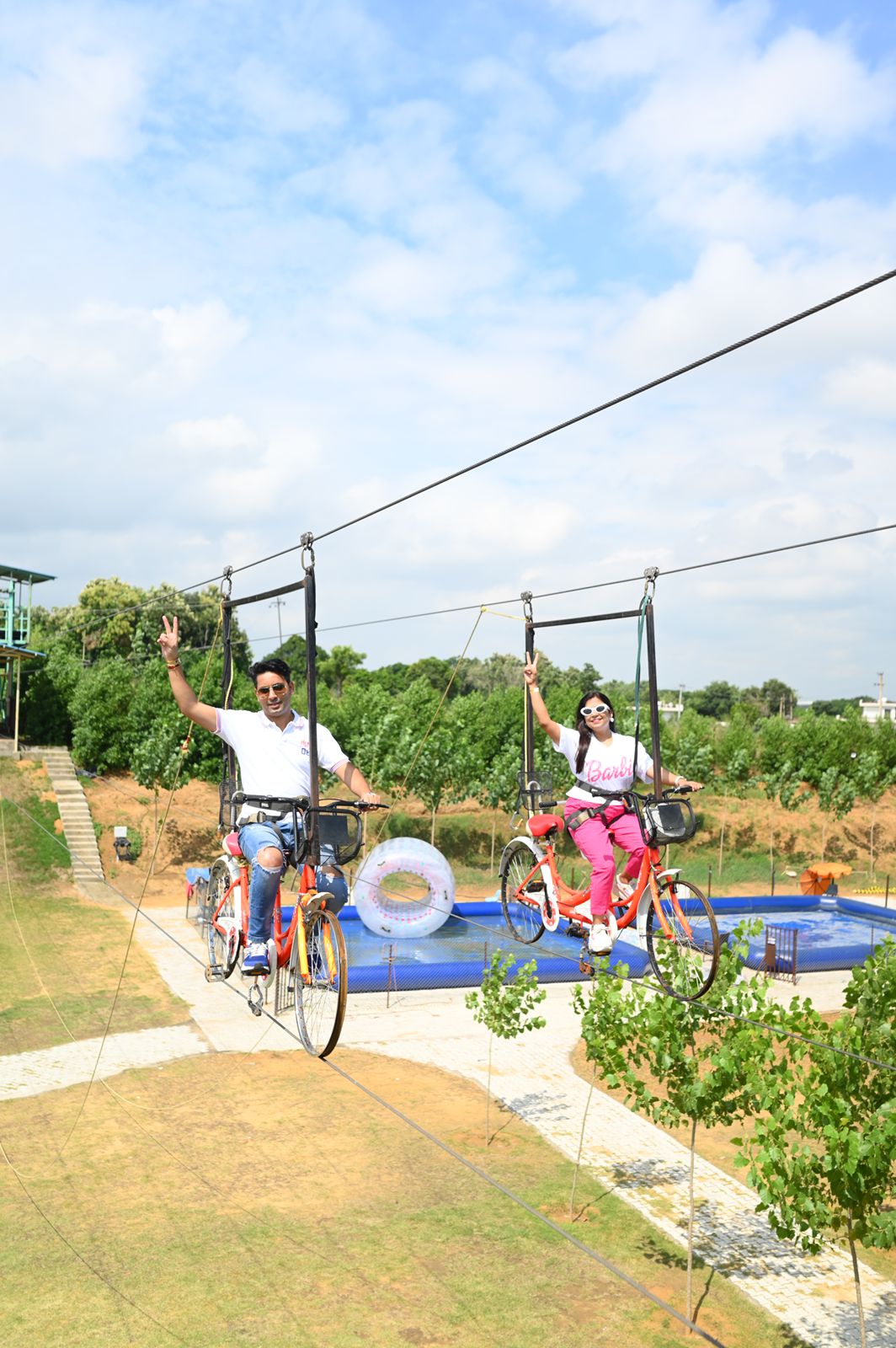 Sky cycling over the pool