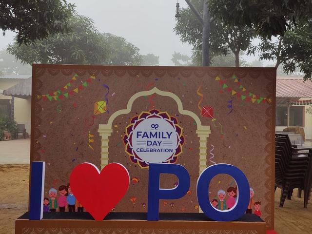 Decorated selfie point set up for a corporate family day — corporate event branding and decor at Rangmanch Farms, Gurugram