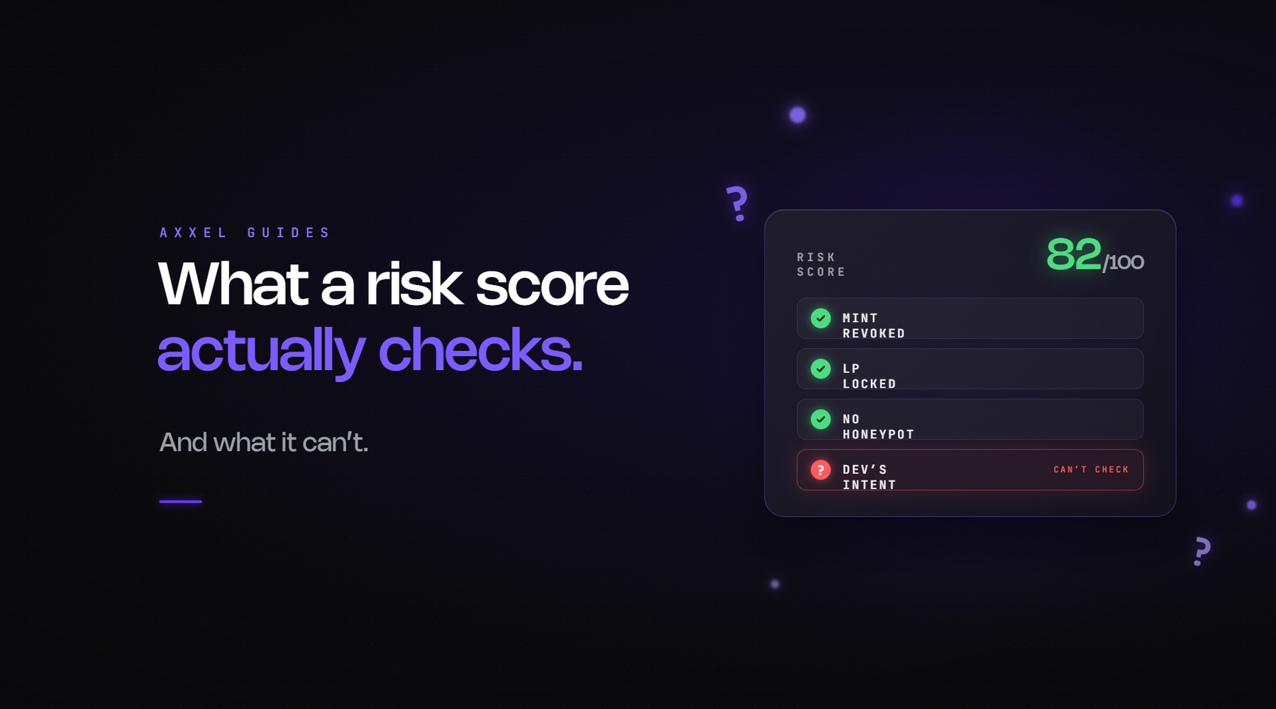 A token page showing a risk score badge next to price and liquidity data