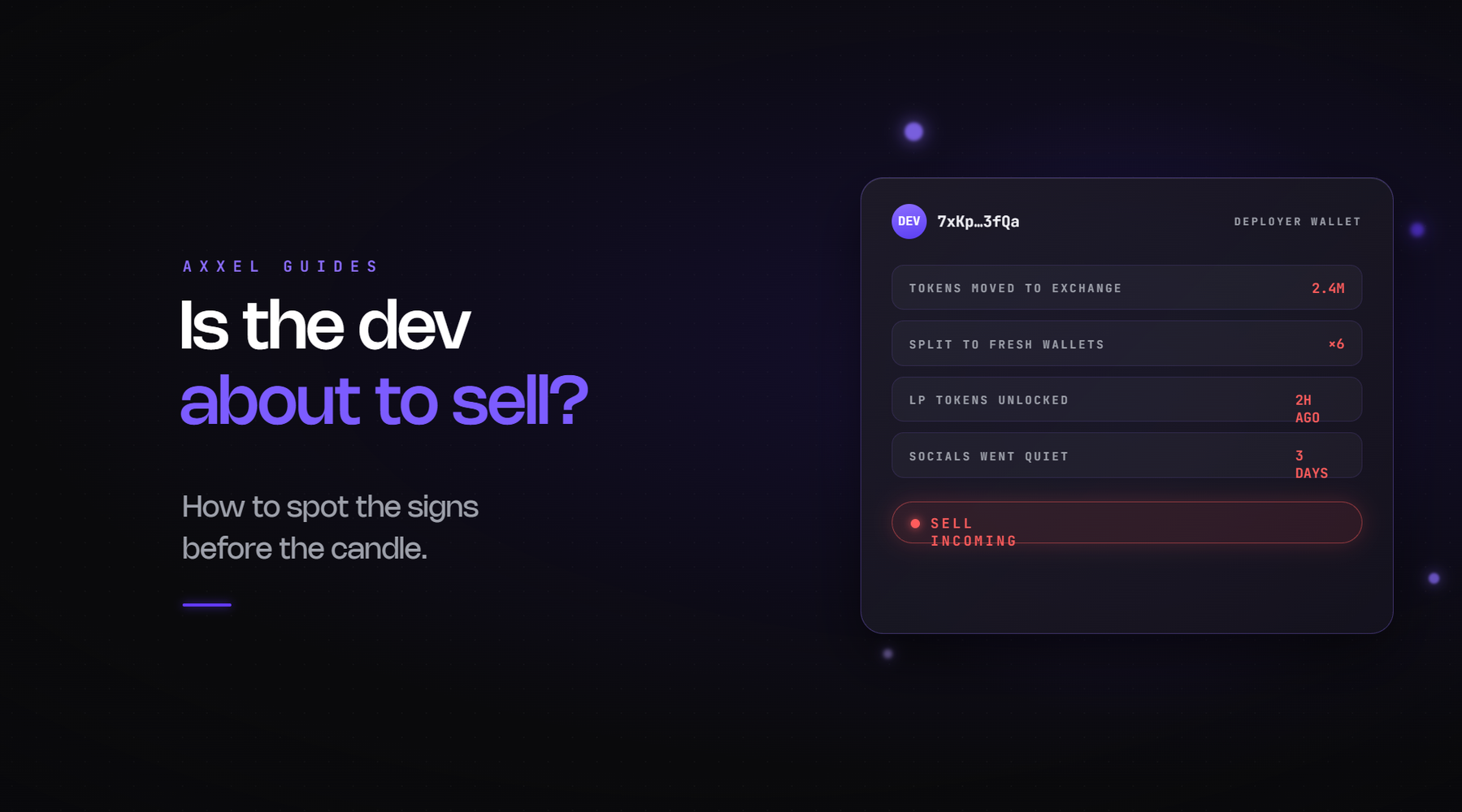 Guide to the warning signs that a memecoin developer is preparing to sell, with on-chain checks