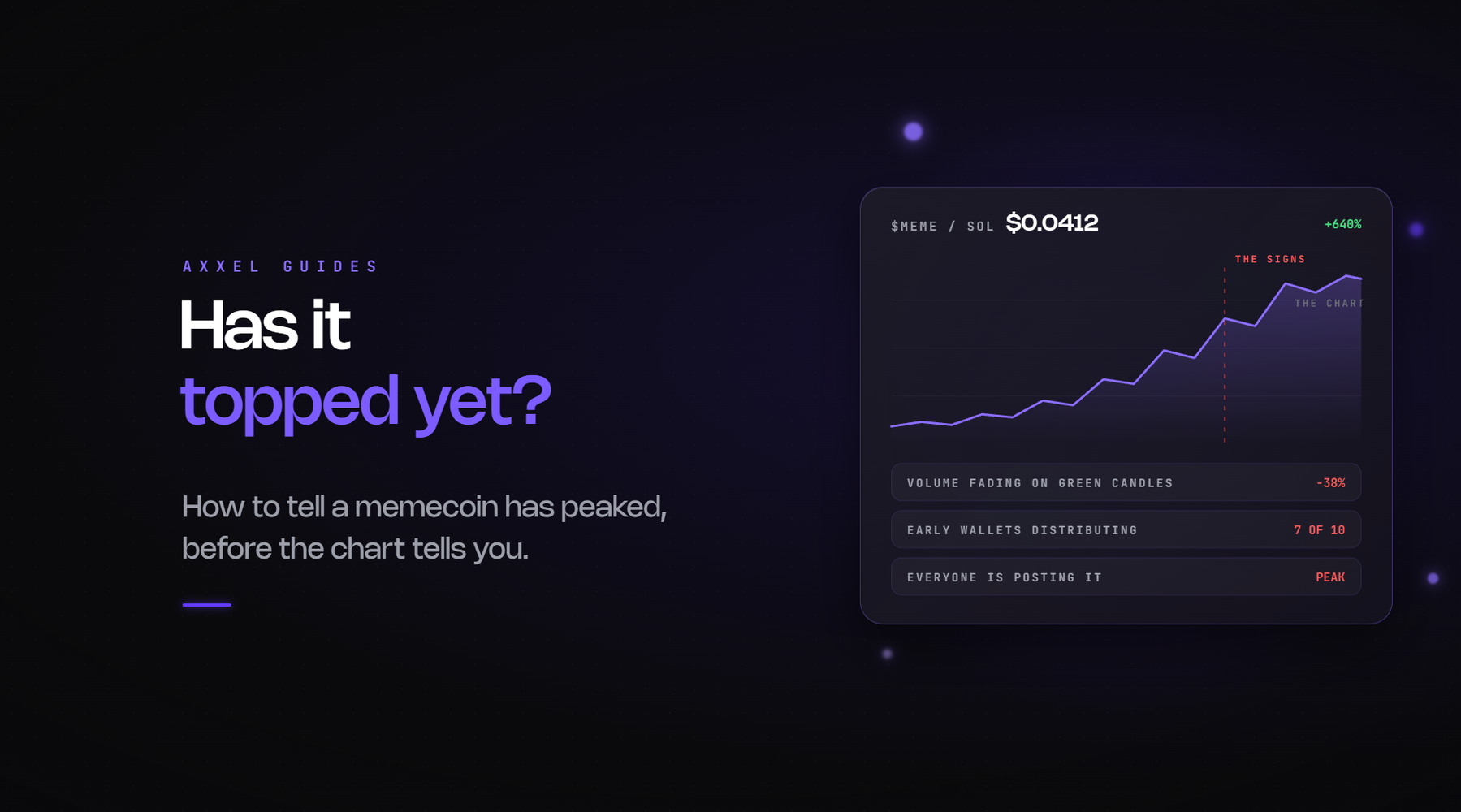 Guide to the on-chain and social signals that a memecoin is topping out