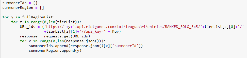 Loop code used to create a randomised list of Summoner IDs