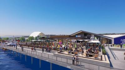 Long-awaited entertainment complex on San Pedro waterfront begins construction.