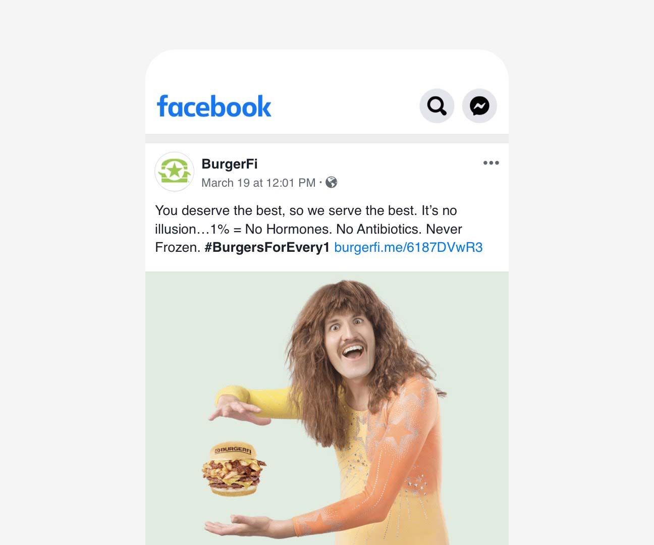 Facebook post featuring a magician that says, "You deserve the best, so we serve the best. It's no illusion... 1% = No Hormones. No Antibiotics. Never Frozen."