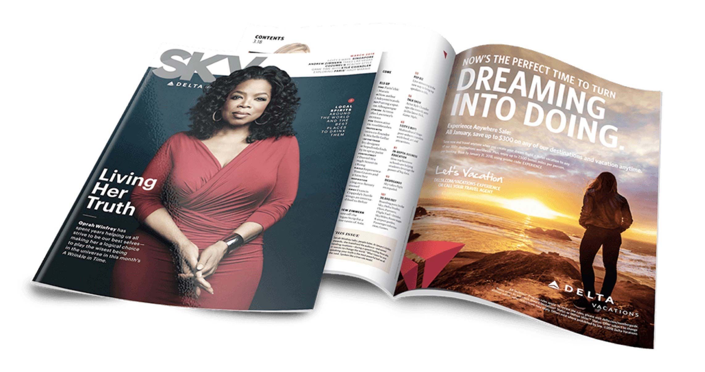 Delta Vacations advertisement in Sky Magazine.