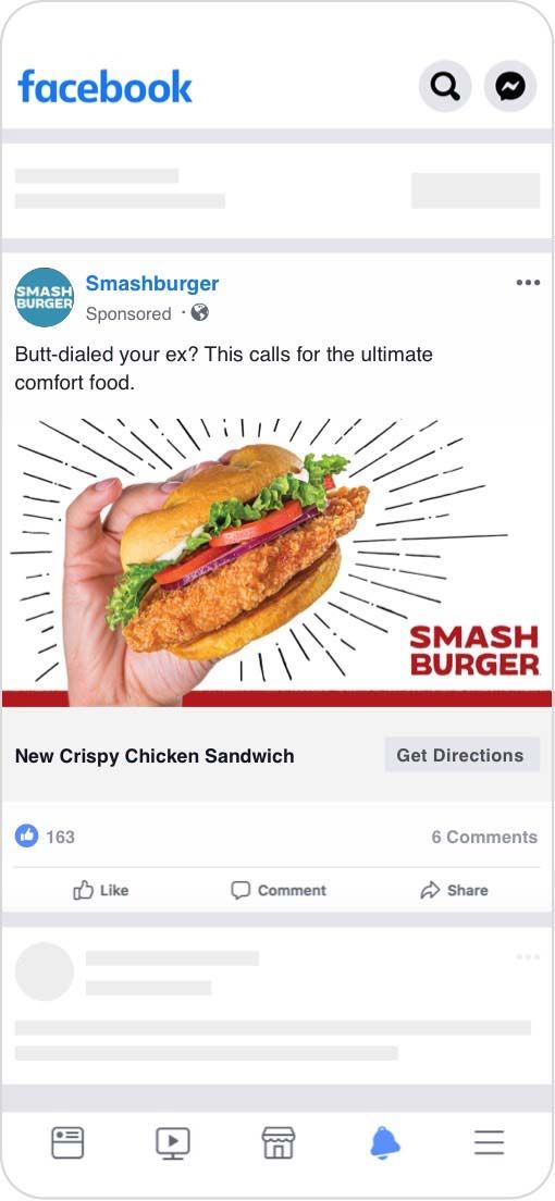 Facebook Post: "Butt-dialed your ex? This calls for the ultimate comfort food."