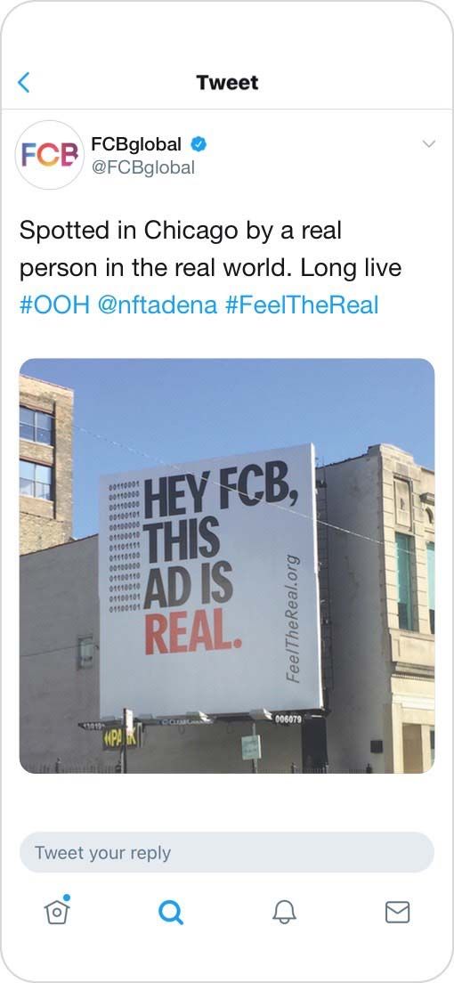 Instagram post of personalized billboard for FCB Global.