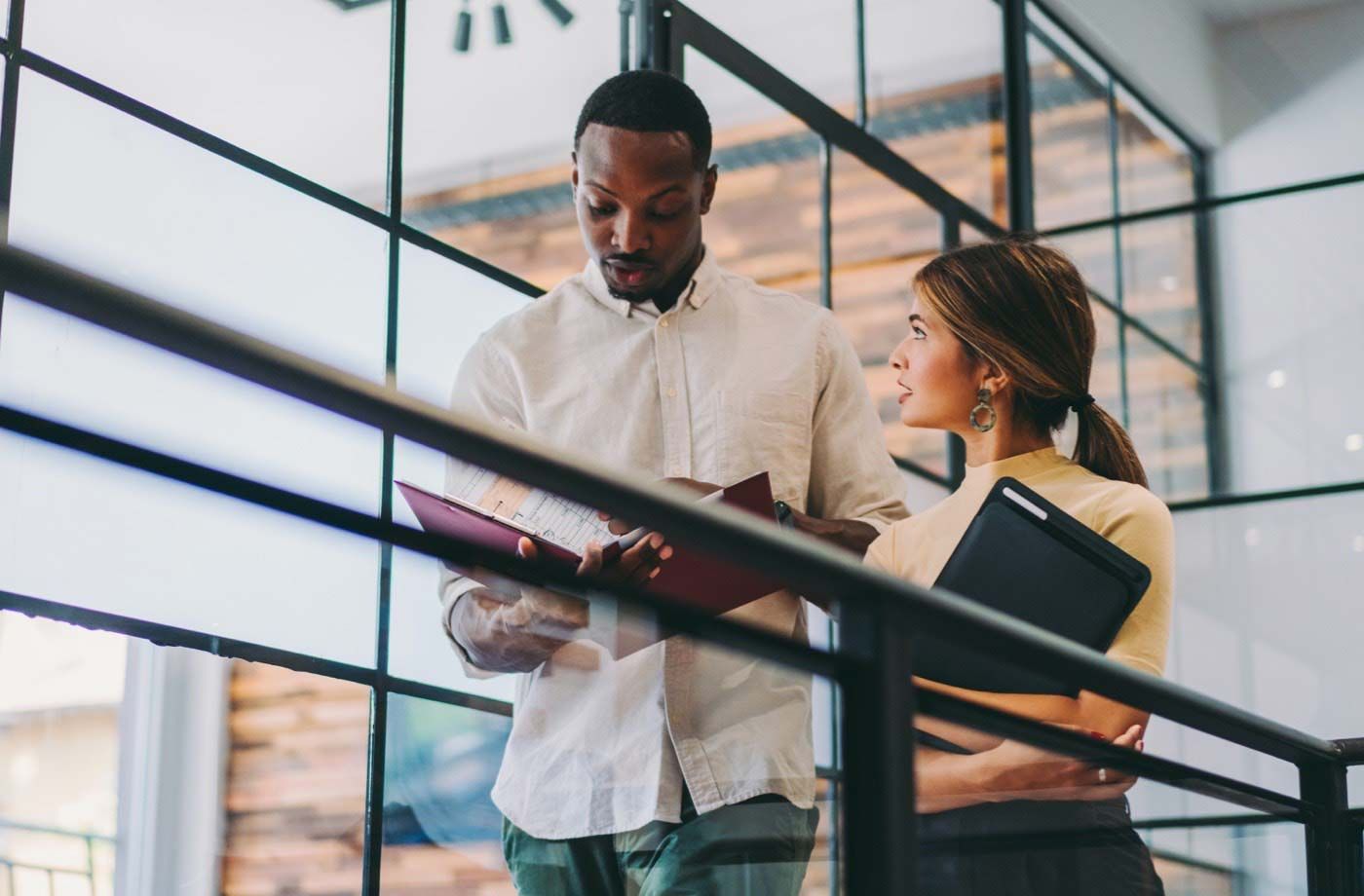 Photograph of two business professionals.