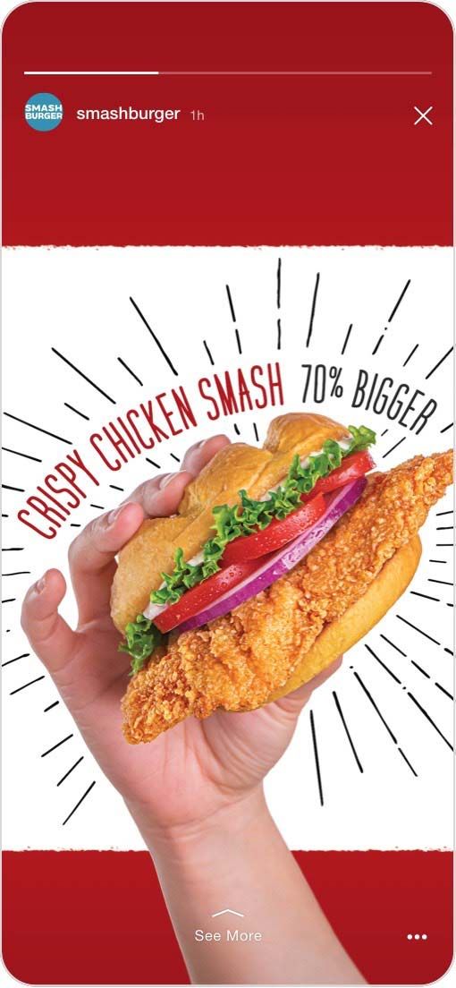 Instagram Reel: "Crispy Chicken Smash. 70% Bigger."
