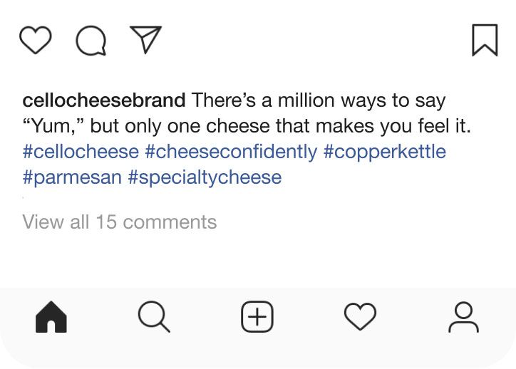Instagram post: "There's a million ways to say 'Yum,' but only one cheese that makes you feel it."