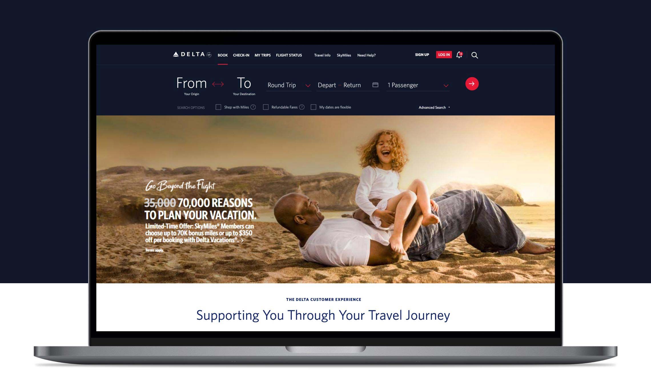 Image of the Delta Vacations website.