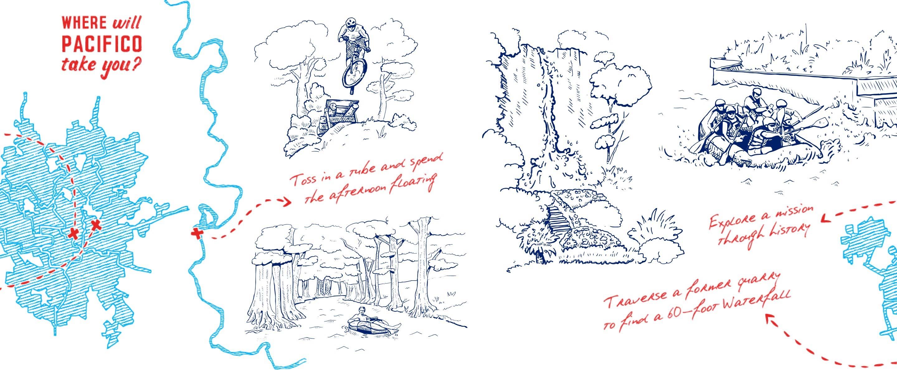 Illustration of a treasure map - "Where will Pacifico take you?"