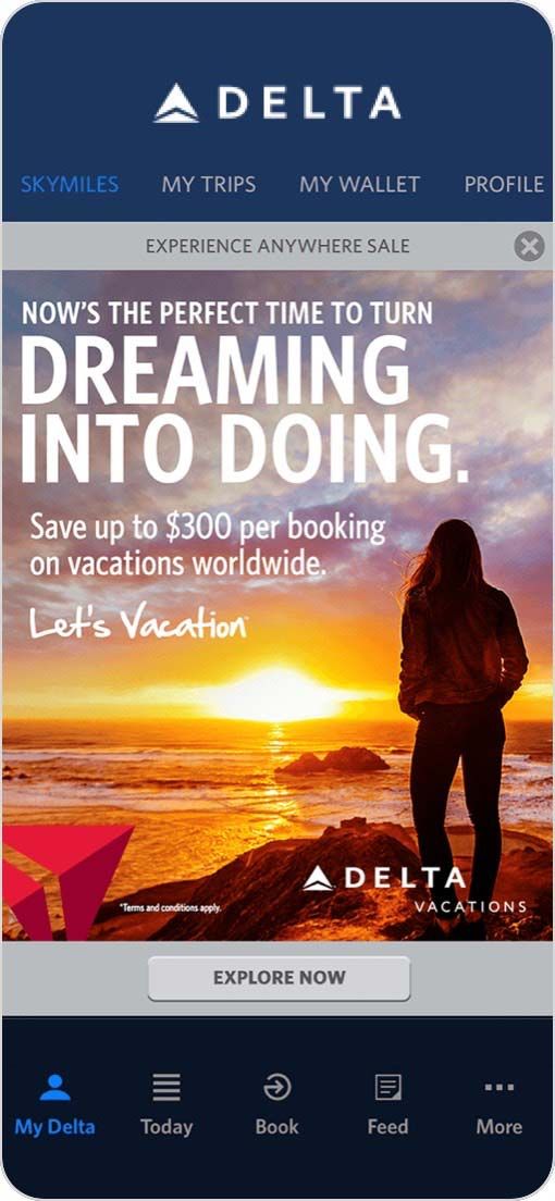 Screenshot of Delta Vacations' website.