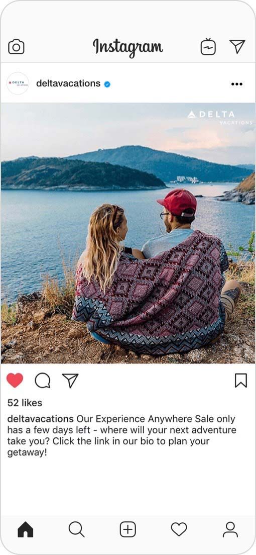 Screenshot of Delta Vacations' Instagram page.
