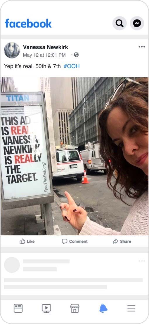 Instagram post of someone posing with their personalized ad.