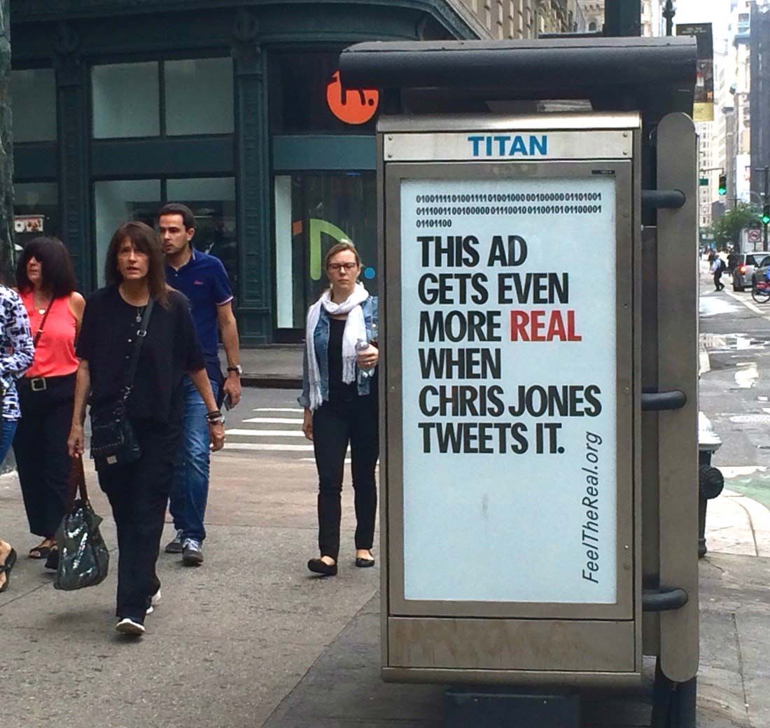 Phone booth ad - "This ad gets even more real when Chris Jones tweets it."