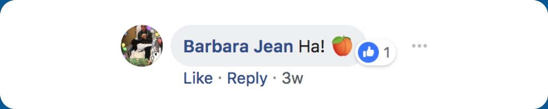 Comment from Barbara Jean: "Ha!"