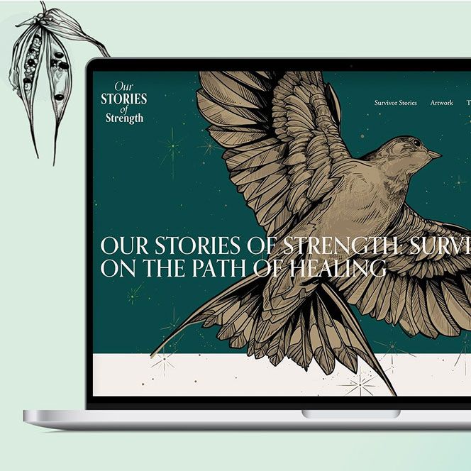 Picture of the "Our Stories of Strength" website being displayed on a laptop computer.