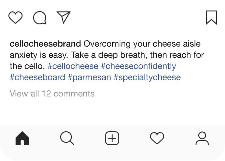 Instagram post: "Overcoming your cheese aisle anxiety is easy. Take a deep breath, then reach for the cello."