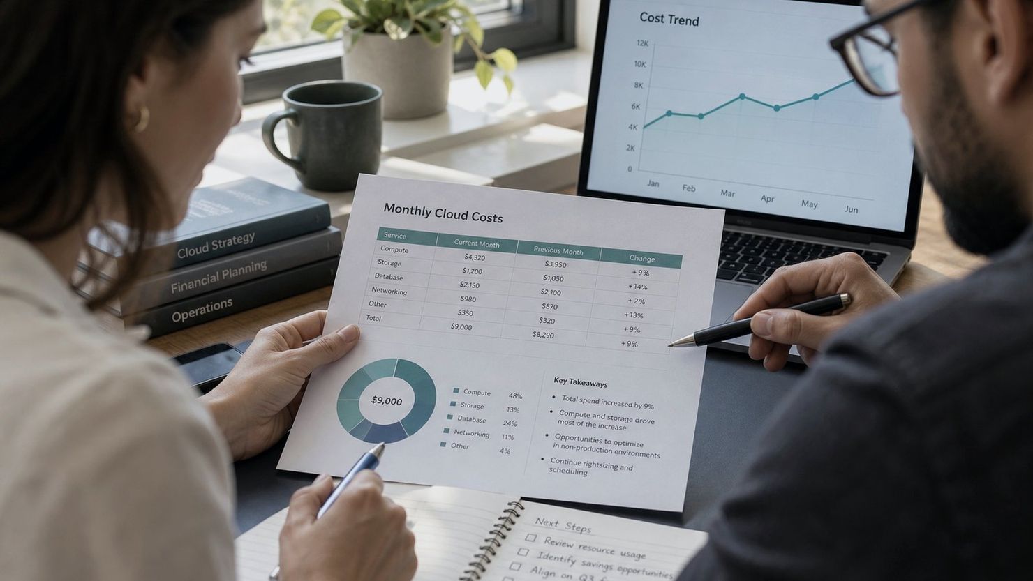Business leaders compare cost categories and expected returns across a migration roadmap