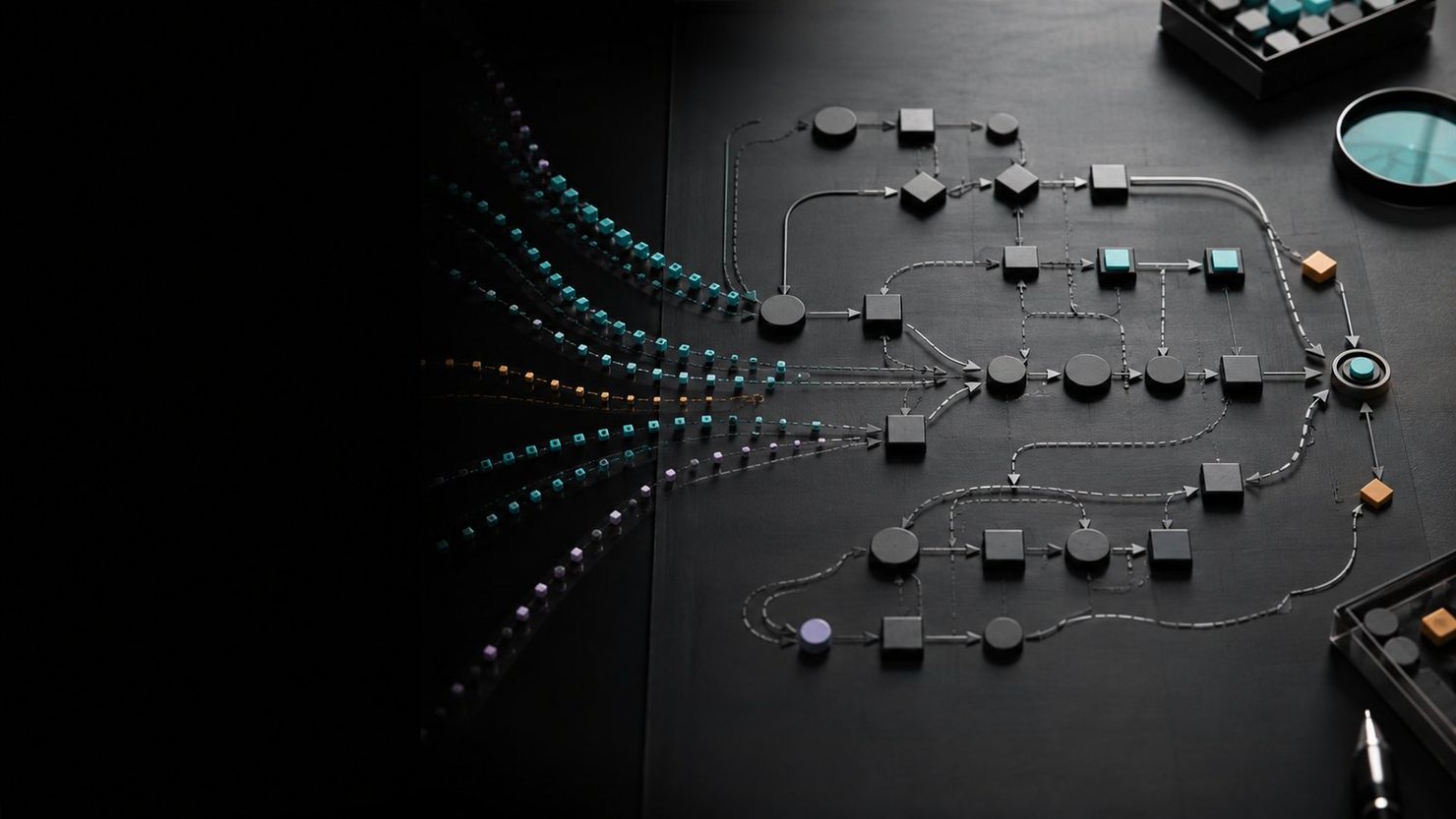 System dependency map showing data paths converging on an integration point