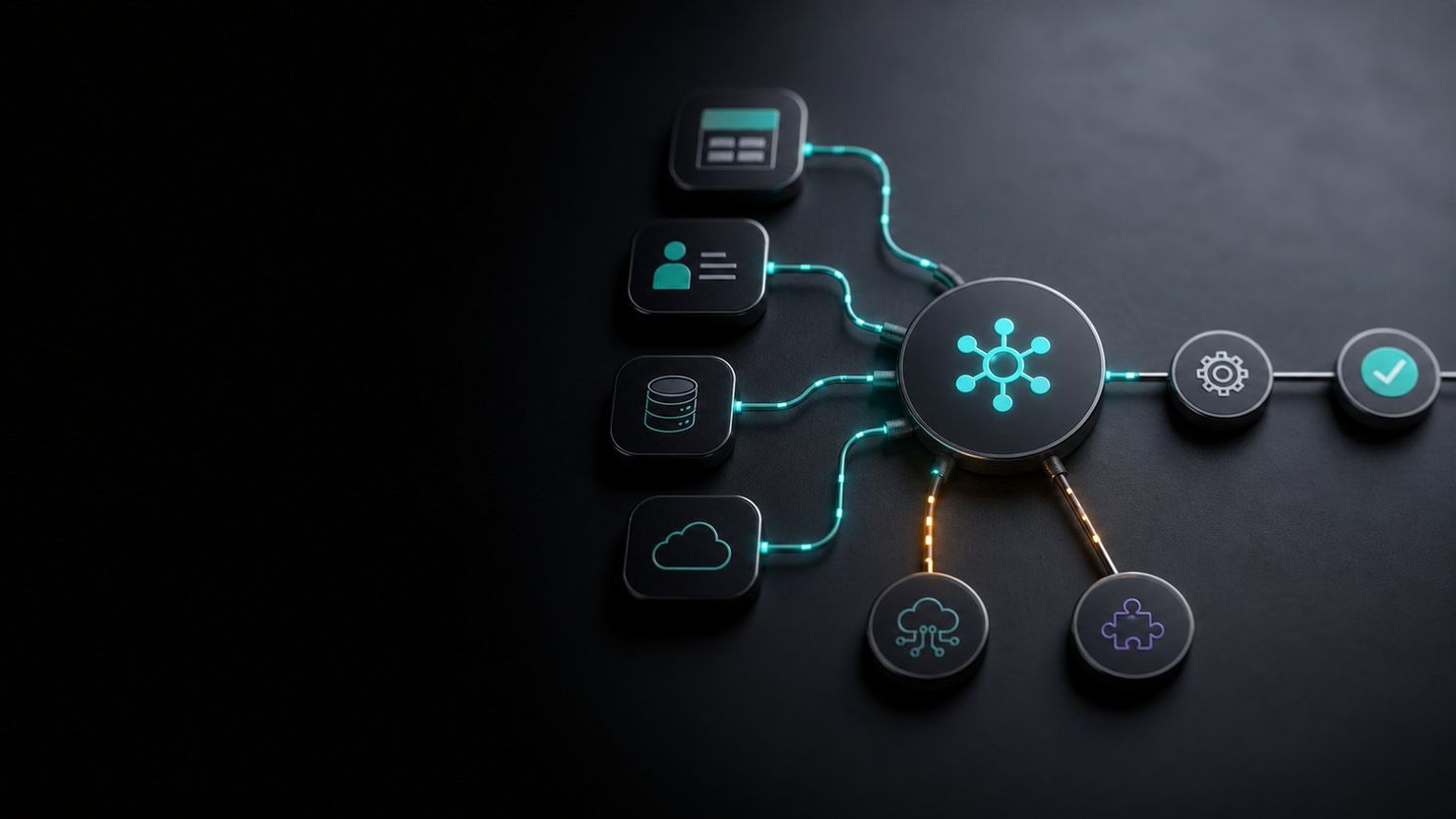 Connected enterprise systems arranged around an orchestration layer