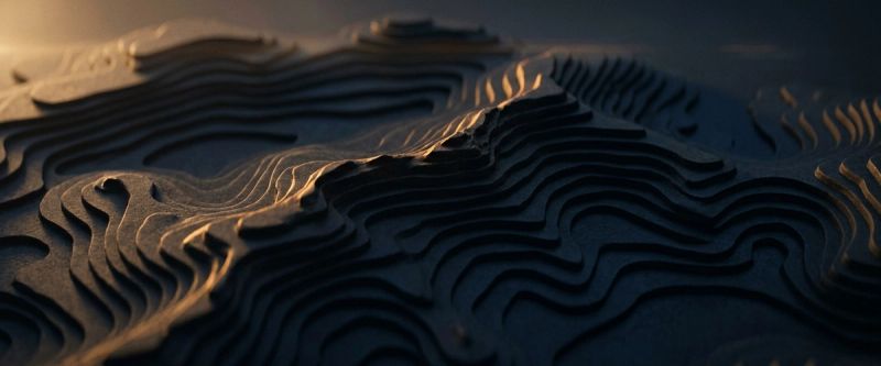 A topographic relief of contour ridges in raking light