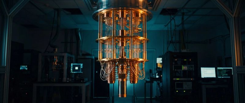 A high-density AI compute cluster with glowing fibre-optic cabling