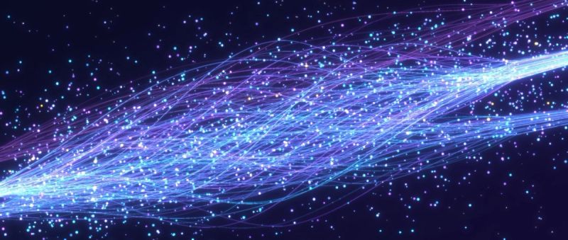 Blue and violet particle streams on a dark field, the cover art of Inspira’s US mid-market cybersecurity brochure