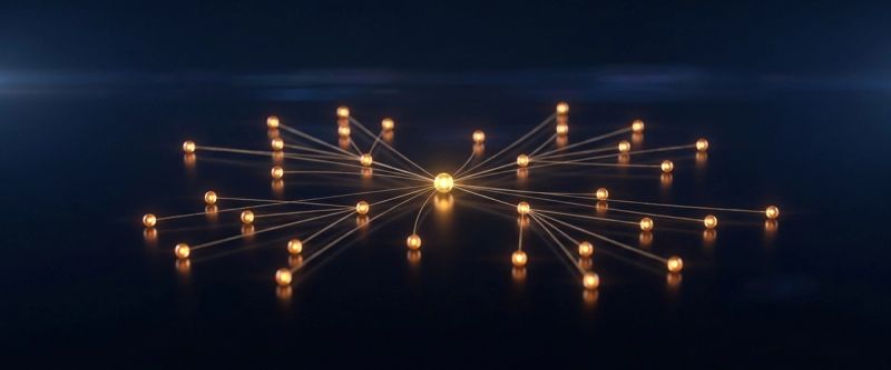 Points of light linked in an ordered constellation on a dark surface