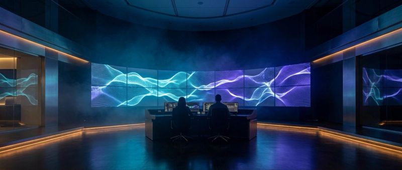 Operators at a console before a wall of orchestration dashboards