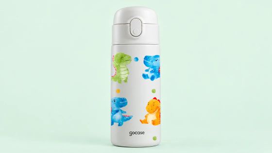 Garrafa Fun branca com estampa de dinossauros em aquarela
