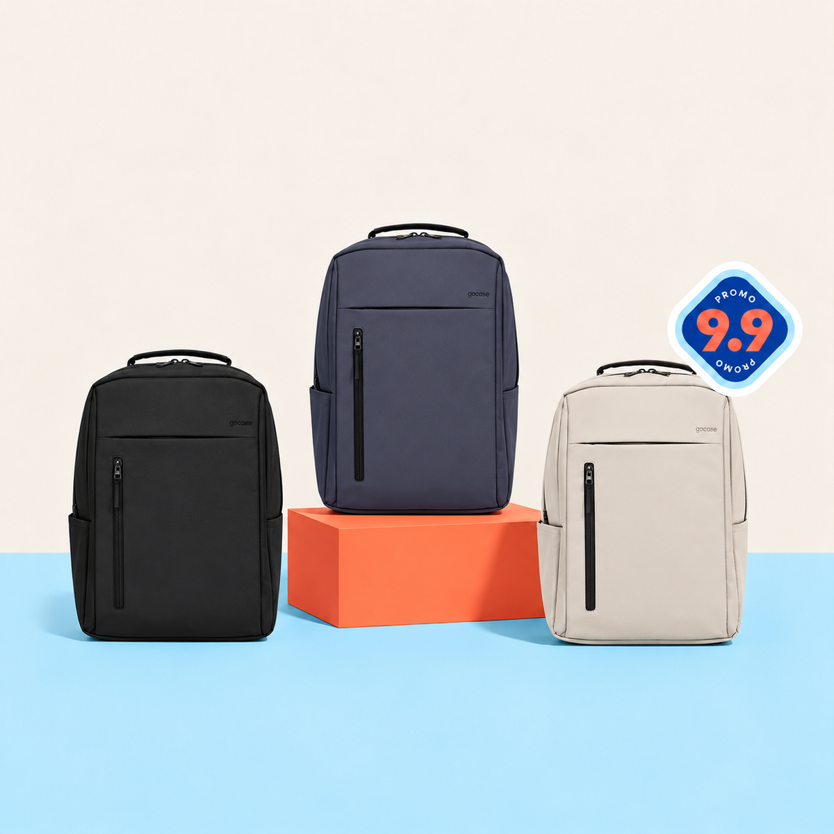Mochilas Executiva Slim preta e chumbo em cenário coral