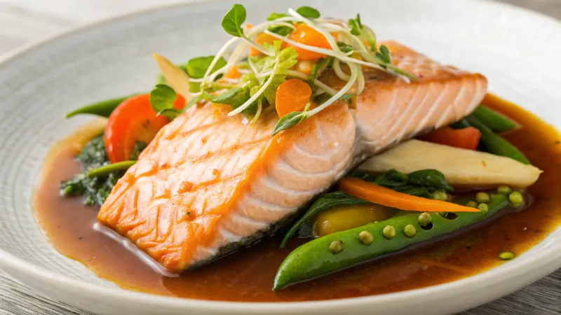 Gestoomde zalm met miso en groenten