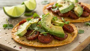Geroosterde sesamzaad tortilla's met avocado en chorizo