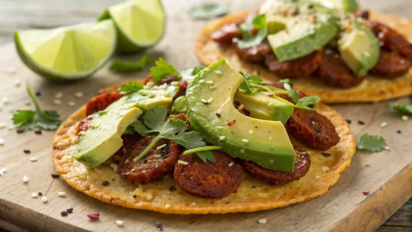 Geroosterde sesamzaad tortilla's met avocado en chorizo