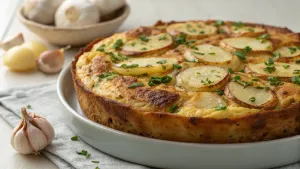 Geroosterde knoflook en aardappel ontbijtkoek
