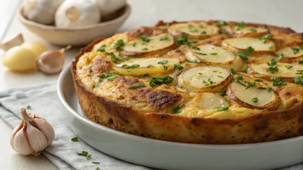 Geroosterde knoflook en aardappel ontbijtkoek