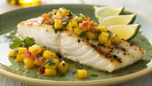 Gegrilde witte vis met zoete mango salsa