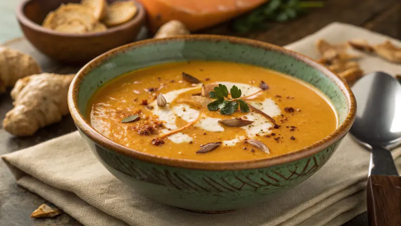 Geroosterde Pompoensoep met Gember en Kokosmelk
