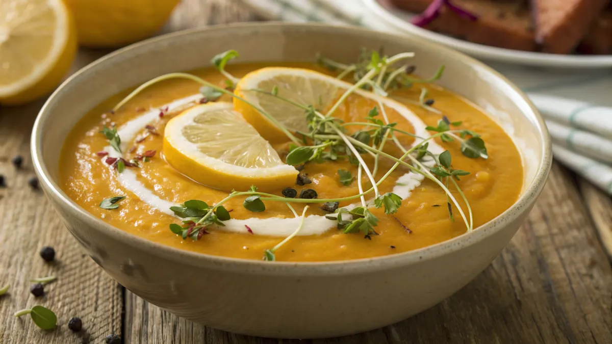 Geroosterde Zoete Aardappelsoep met Kokos en Limoen