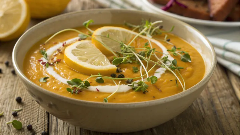 Geroosterde Zoete Aardappelsoep met Kokos en Limoen