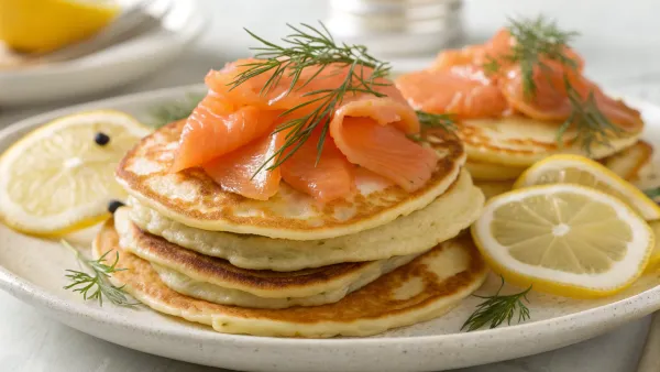 Russische limoen pannenkoeken met gerookte zalm