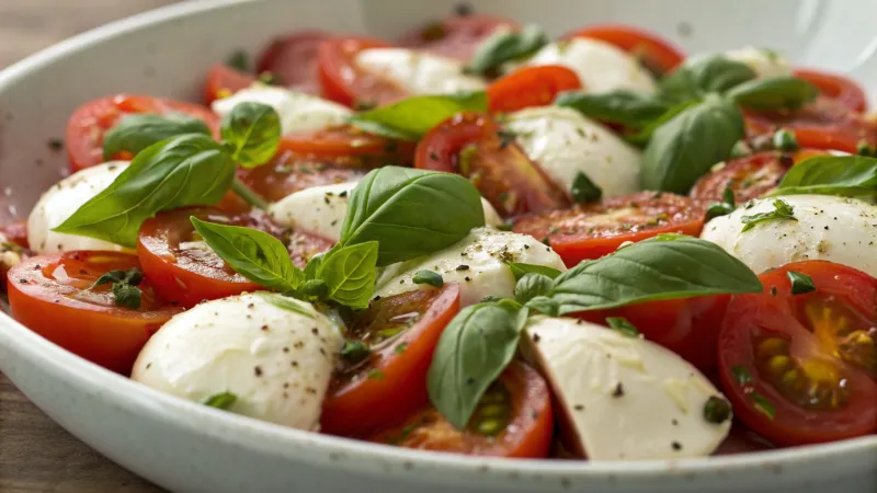 Mozzarella en tomaat salade met basilicum