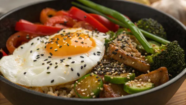 Geroosterde sesamzaad ontbijt met Mongoolse flair