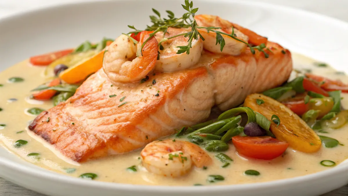 Heerlijke Zalm met Garnalen in Romige Saus
