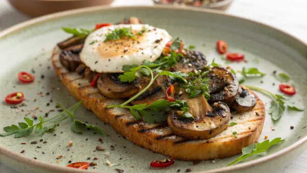 Gegrilde champignon ontbijt met Vietnamese kruiden