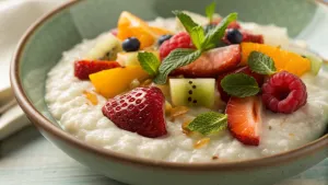 Kokosmelk havermout met lentevruchten