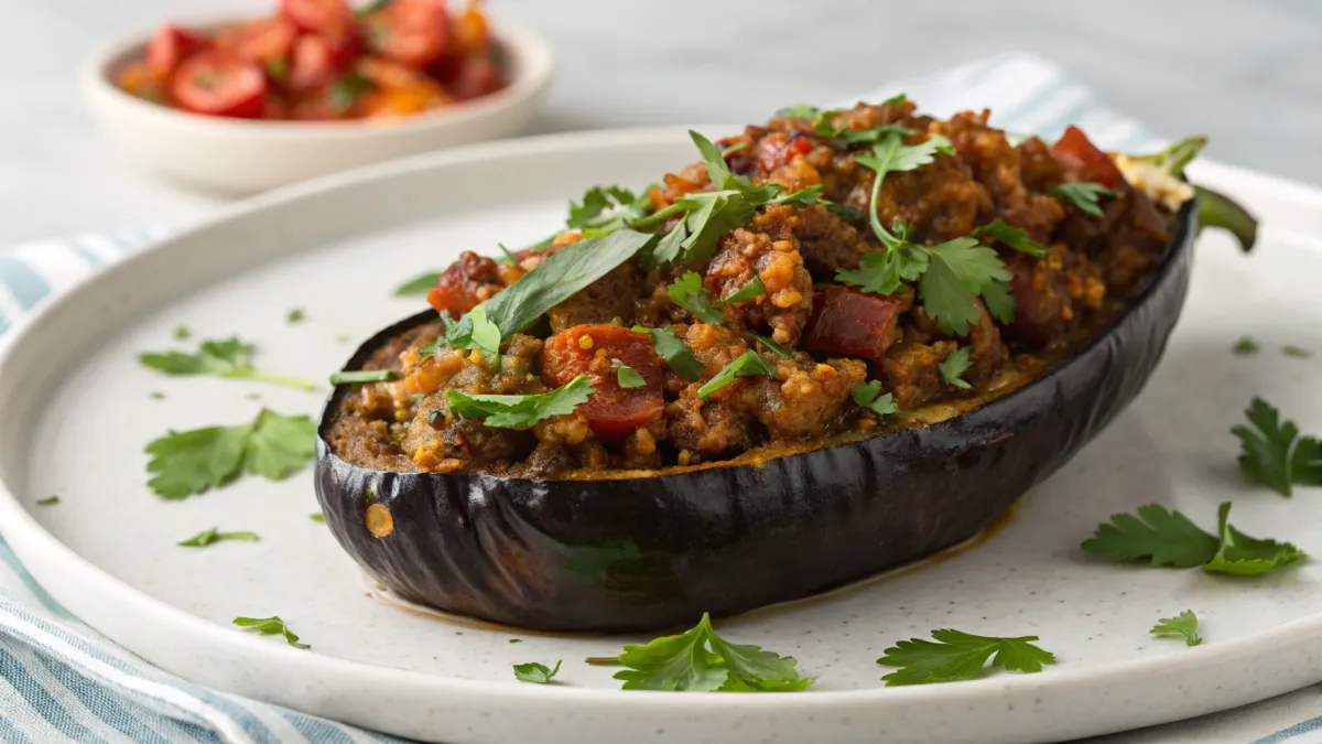 Geroosterde aubergine met Puerto Ricaanse kruiden