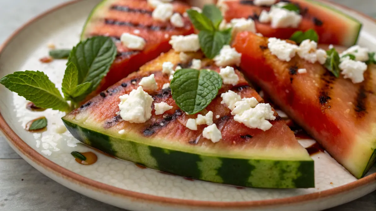 Gegrilde watermeloen met feta en munt